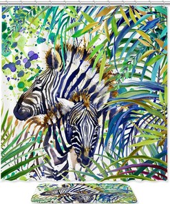 Zebra Family Bathroom Shower Curtain - Bathroom Curtain
