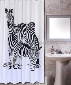 Zebra Print Shower Curtain - Black and White Bathroom Decor with Animal Design