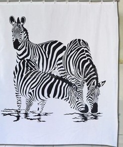 Zebra Print Shower Curtain - Black and White Bathroom Decor with Animal Design