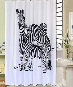Zebra Print Shower Curtain - Black and White Bathroom Decor with Animal Design