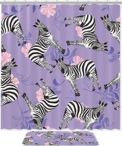 Zebra Purple Shower Curtain with Waterproof Fabric | Home Decor Bathroom Curtain