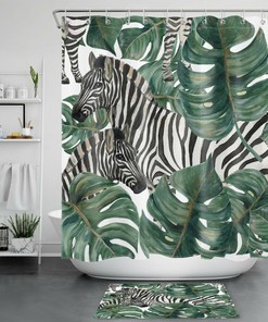 Zebra Shower Curtain with Palm Leaves for Wild Bathroom Decor