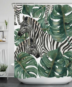 Zebra Shower Curtain with Palm Leaves for Wild Bathroom Decor