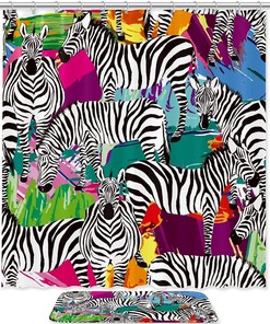 Zebras Animal Colorful Shower Curtain with Waterproof Fabric | Bathroom Decor