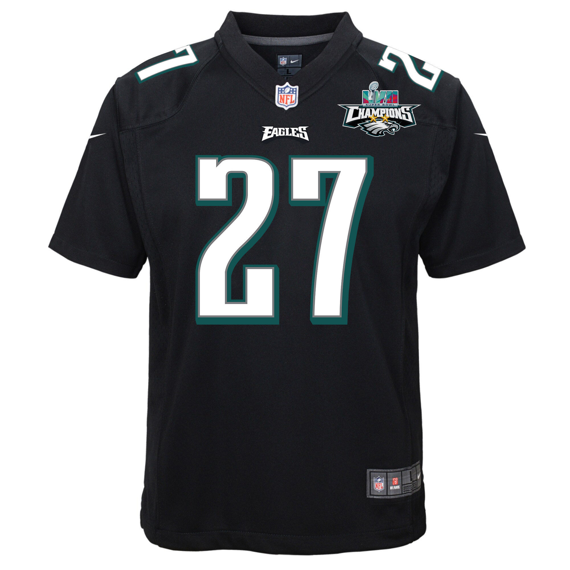 Zech McPhearson 27 Philadelphia Eagles Super Bowl LVII Champions 2 Stars Youth Game Jersey - Black