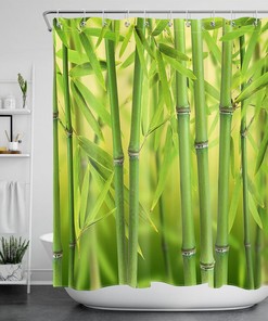 Zen Bamboo Forest Bokeh Scene Waterproof Shower Curtain - Asian Bathroom Decor