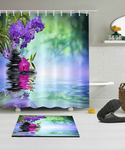 Zen Garden Flowers Shower Curtain Leisure Spa Waterproof Bathroom Hooks