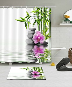 Zen Garden Flowers Shower Curtain Leisure Spa Waterproof Bathroom Hooks