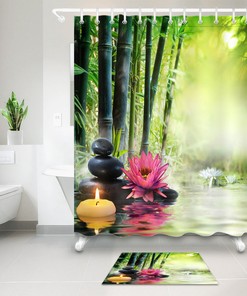 Zen Garden Flowers Shower Curtain Leisure Spa Waterproof Bathroom Hooks