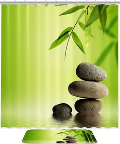 Zen Ston Bamboo Shower Curtain with Waterproof Fabric | Home Decor Bathroom Curtain