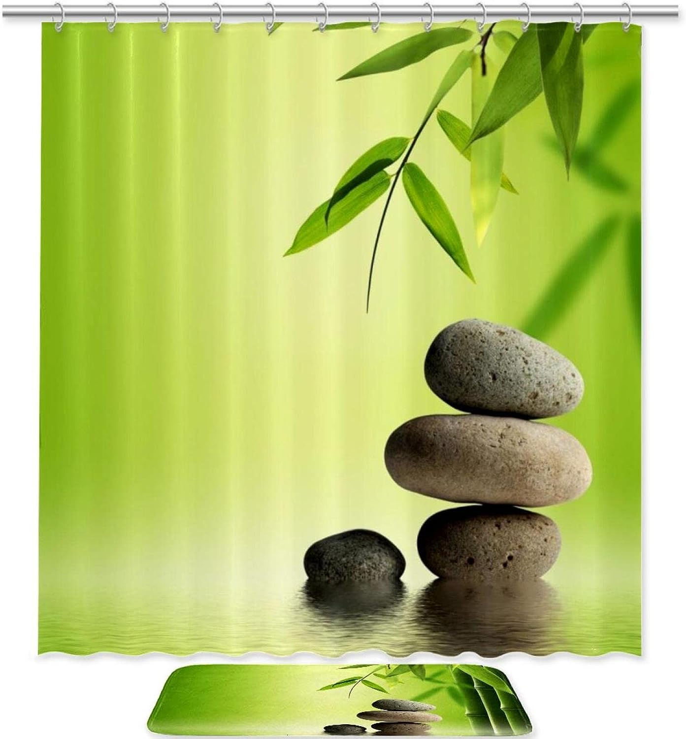 Zen Ston Bamboo Shower Curtain with Waterproof Fabric | Home Decor Bathroom Curtain