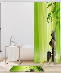 Zen Ston Bamboo Shower Curtain with Waterproof Fabric | Home Decor Bathroom Curtain
