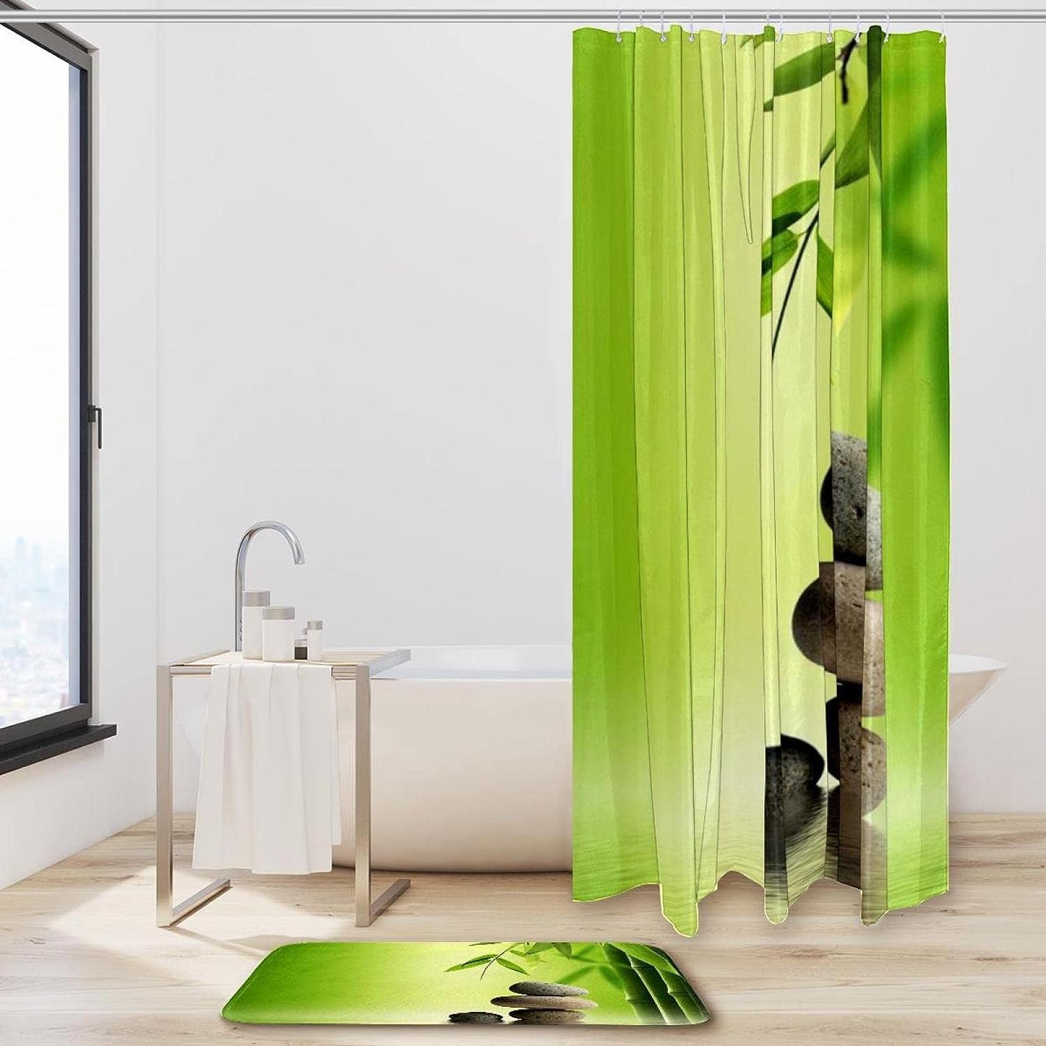 Zen Ston Bamboo Shower Curtain with Waterproof Fabric | Home Decor Bathroom Curtain