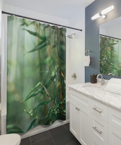 Zen-themed Bathroom Shower Curtain with Bamboo Design - Perfect for Modern Decor