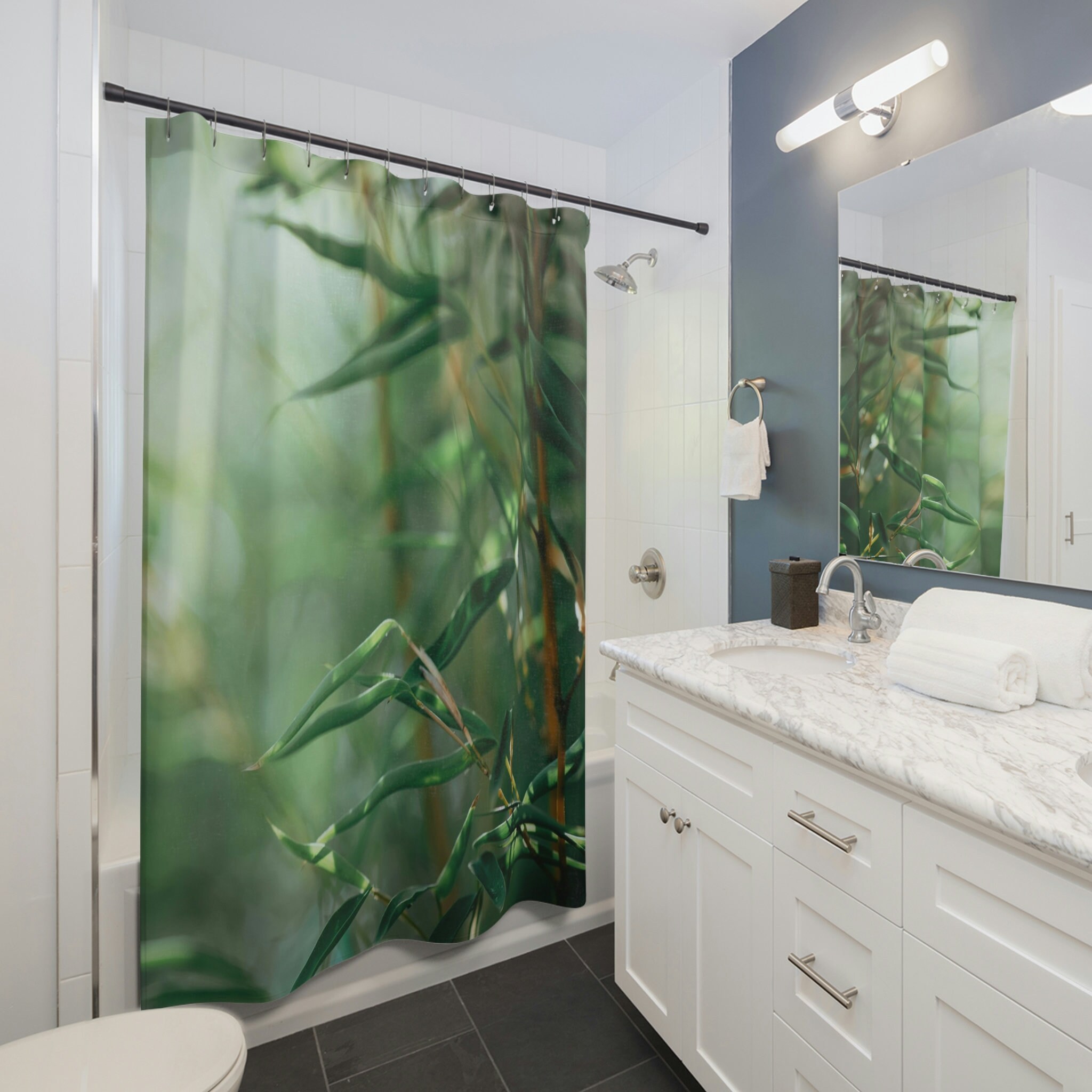 Zen-themed Bathroom Shower Curtain with Bamboo Design - Perfect for Modern Decor