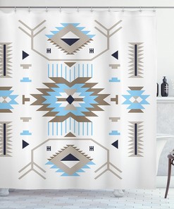 Zigzag Design Shower Curtain, Southwestern Ethnic Art Bathroom Decor, Dark Tan Cloth Fabric