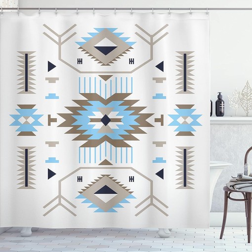 Zigzag Design Shower Curtain, Southwestern Ethnic Art Bathroom Decor, Dark Tan Cloth Fabric