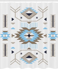 Zigzag Design Shower Curtain, Southwestern Ethnic Art Bathroom Decor, Dark Tan Cloth Fabric