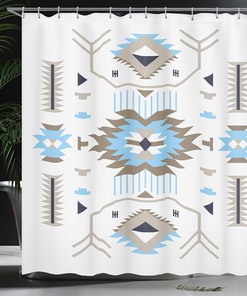 Zigzag Design Shower Curtain, Southwestern Ethnic Art Bathroom Decor, Dark Tan Cloth Fabric