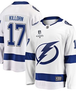 Alex Killorn 17 Tampa Bay Lightning Stanley Cup 2023 Playoffs Patch Away Breakaway Men Jersey - White