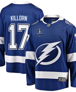 Alex Killorn 17 Tampa Bay Lightning Stanley Cup 2023 Playoffs Patch Home Breakaway Men Jersey - Blue