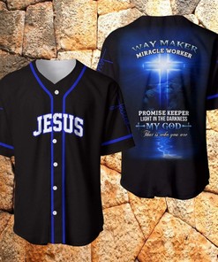 Amazing Jesus Lion Way Maker Miracle Worker Lion King Blue Black Personalized 3d Baseball Jersey