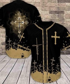 Amazing Jesus Saves The Life Black Gold Cross Personalized 3d Baseball Jersey