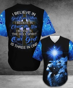 Amazing Lion I Believe In God Blue Personalized 3d Baseball Jersey