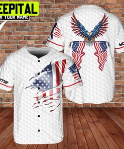 American Eagle Patriot Playing Golf United States Flag Custom Name BaseBall Jersey #3