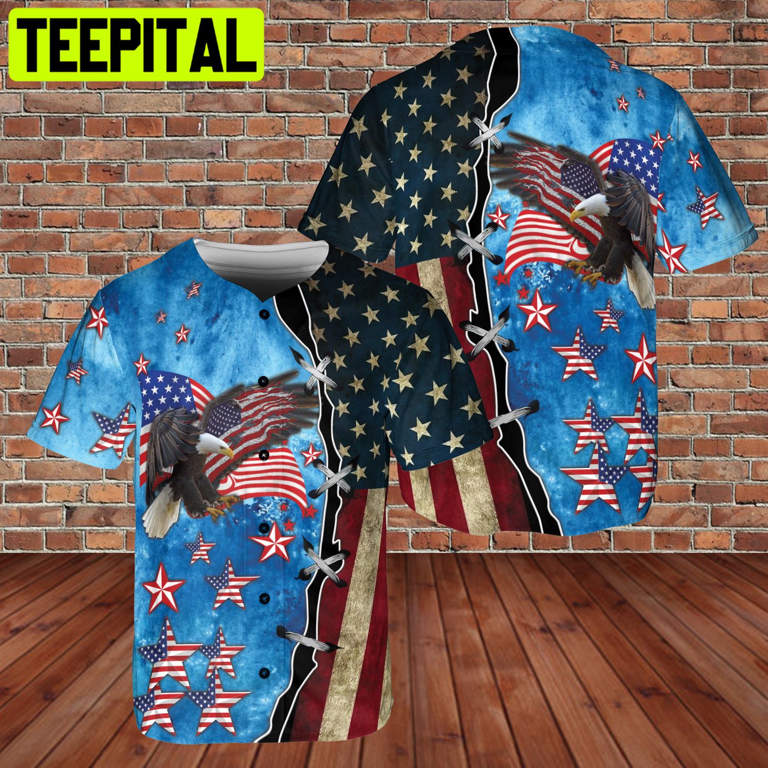 American Flag Eagle 4th of July Patriotic USA 3D AOP Baseball Jersey