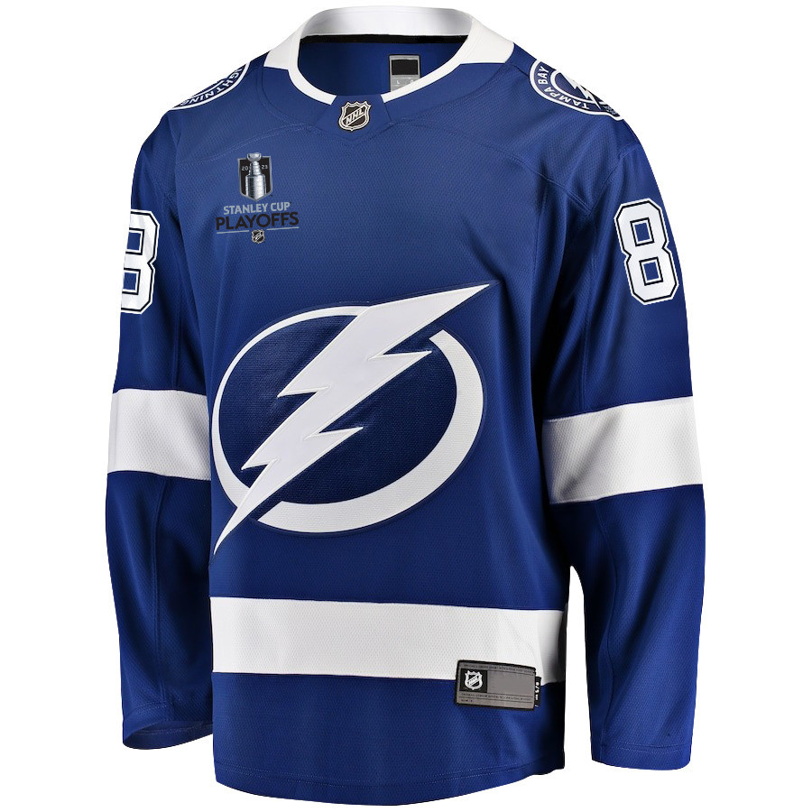 Andrei Vasilevskiy 88 Tampa Bay Lightning Stanley Cup 2023 Playoffs Patch Home Breakaway Men Jersey - Blue