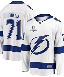 Anthony Cirelli 71 Tampa Bay Lightning Stanley Cup 2023 Playoffs Patch Away Breakaway Men Jersey - White