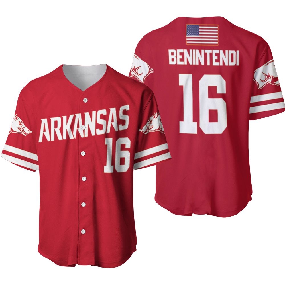 Arkansas Razorbacks Andrew Benintendi #16 Mlb Baseball Team Benintendi College Red 3d Designed Allover Gift For Arkansas Fans Baseball Jersey