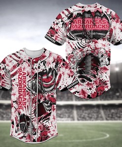 Arkansas Razorbacks NCAA Baseball Jersey Shirt Skeleton