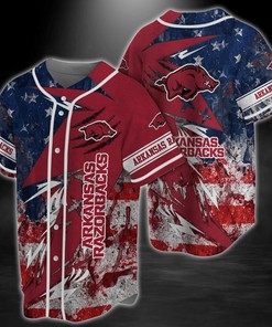 Arkansas Razorbacks NCAA Baseball Jersey Shirt with US Flag Design