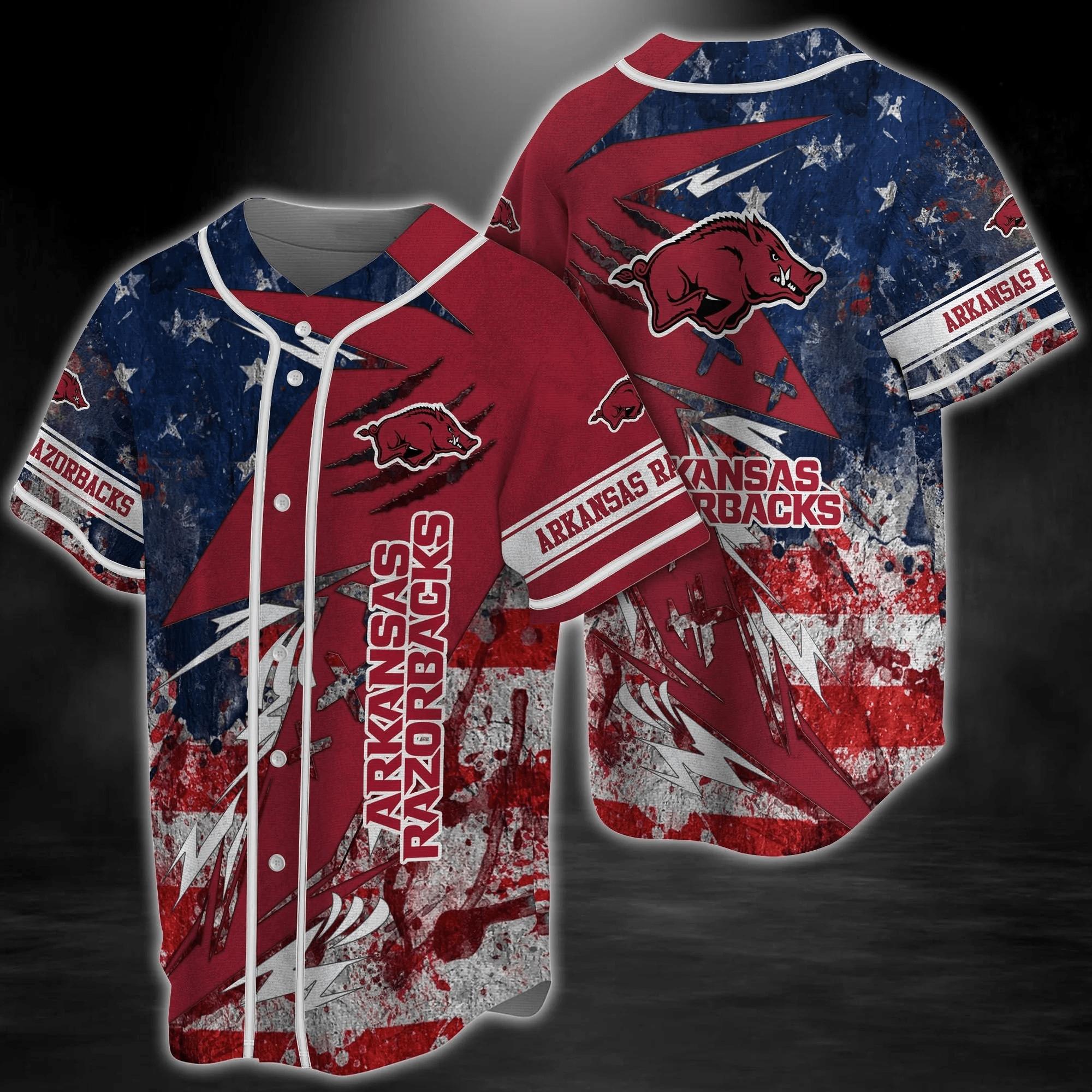 Arkansas Razorbacks NCAA Baseball Jersey Shirt with US Flag Design