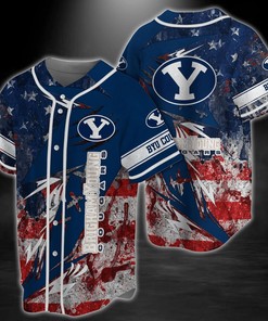BYU Cougars NCAA Baseball Jersey Shirt US Flag