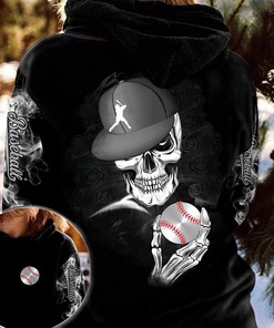 Badass Skull Baseball Custom Personalized Name Hoodie 3d kv