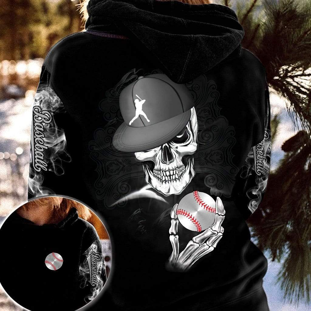 Badass Skull Baseball Custom Personalized Name Hoodie 3d kv