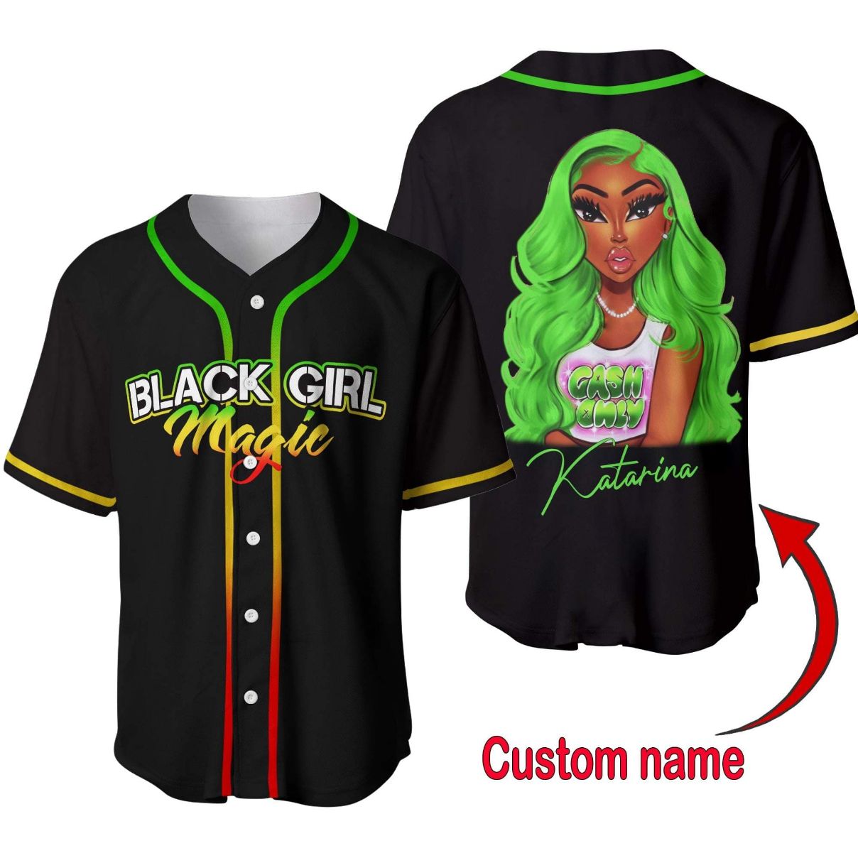 Black Girl Magic Cash Only Custom Personalized Name Image Baseball Jersey kv