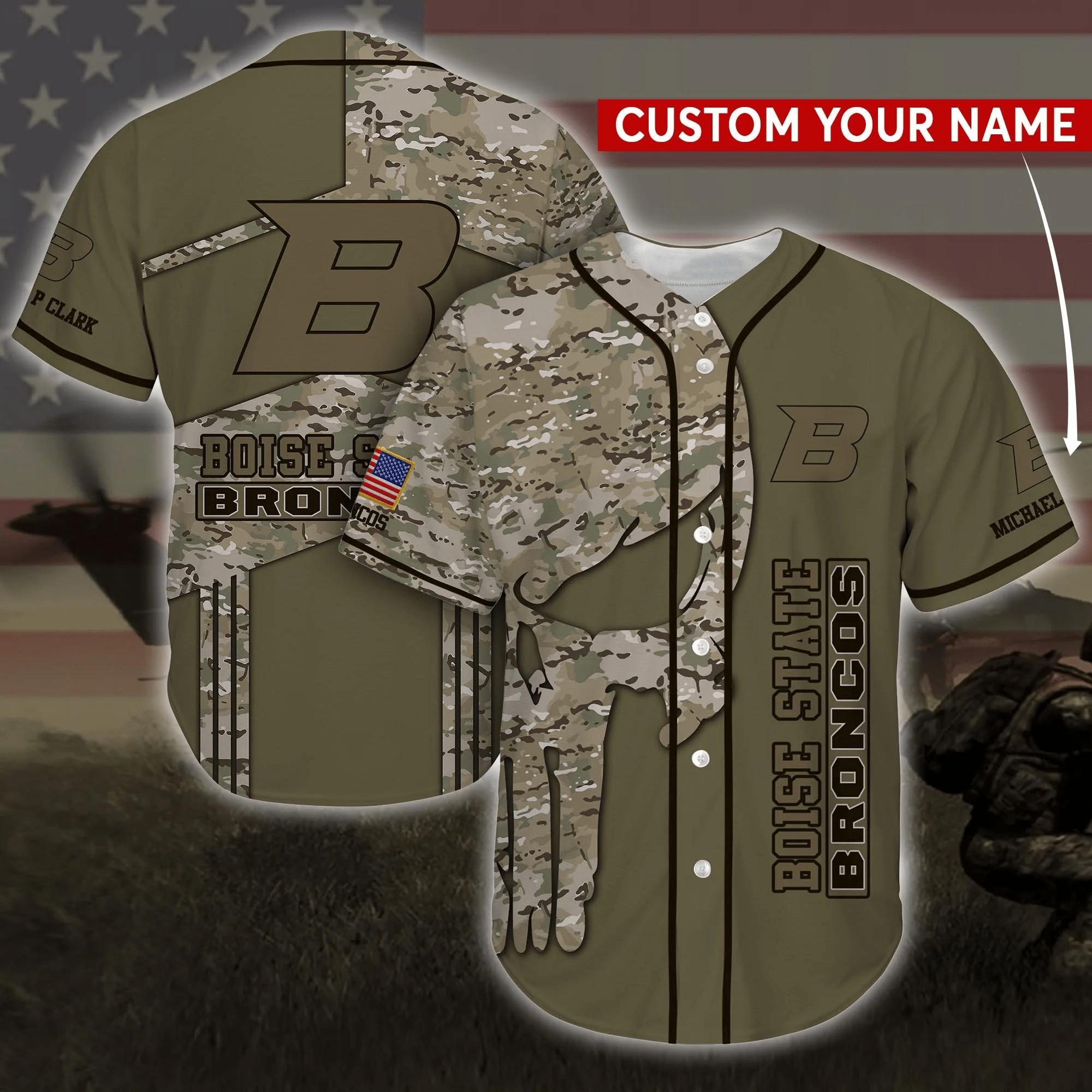 Boise State Broncos NCAA Personalized Custom Name Baseball Jersey Shirt Camo