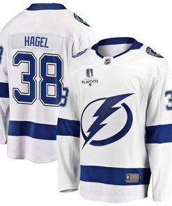 Brandon Hagel 38 Tampa Bay Lightning Stanley Cup 2023 Playoffs Patch Away Breakaway Men Jersey - White