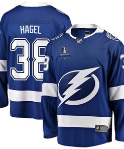Brandon Hagel 38 Tampa Bay Lightning Stanley Cup 2023 Playoffs Patch Home Breakaway Men Jersey - Blue