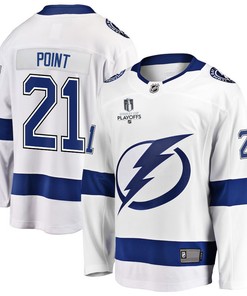 Brayden Point 21 Tampa Bay Lightning Stanley Cup 2023 Playoffs Patch Away Breakaway Men Jersey - White