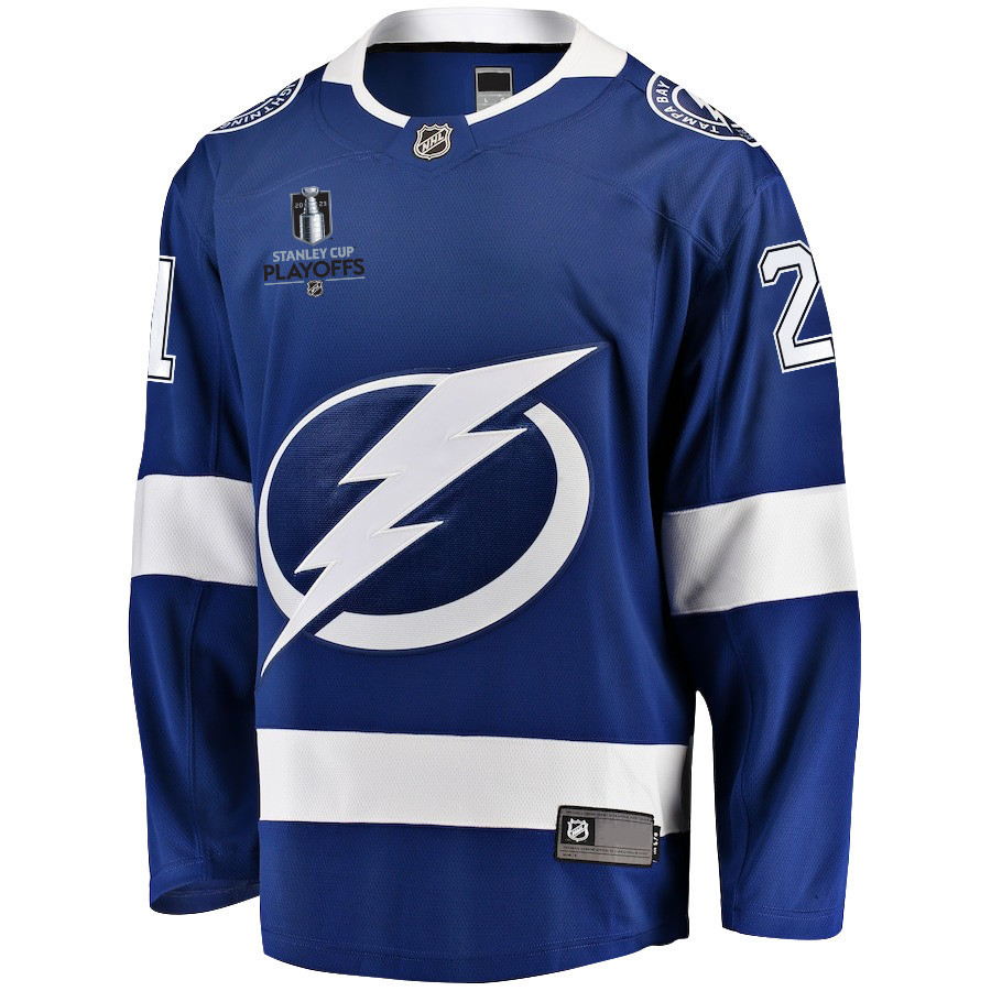 Brayden Point 21 Tampa Bay Lightning Stanley Cup 2023 Playoffs Patch Home Breakaway Men Jersey - Blue