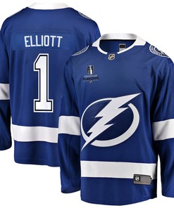 Brian Elliott 1 Tampa Bay Lightning Stanley Cup 2023 Playoffs Patch Home Breakaway Men Jersey - Blue