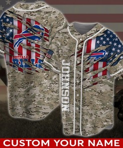 Buffalo Bills NFL Personalized Baseball Jersey Shirt America Flag Camo