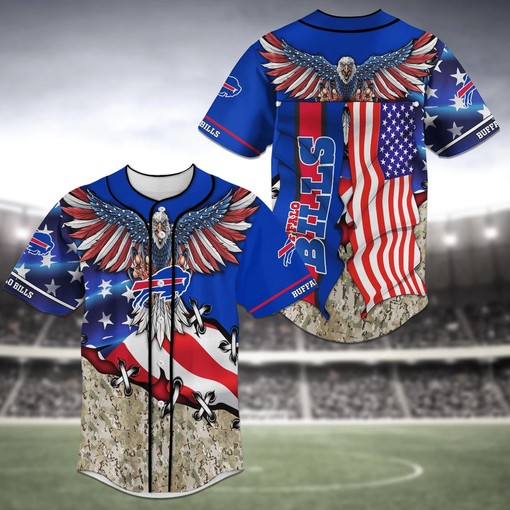 Buffalo Bills US Flag Eagle Baseball Jersey Shirt