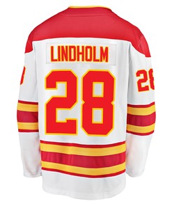 Calgary Flames Elias Lindholm 28 Away 2022 Stanley Cup Champions Breakaway Men Jersey - White