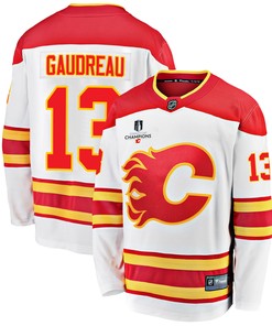 Calgary Flames Johnny Gaudreau 13 Away 2022 Stanley Cup Champions Breakaway Men Jersey - White